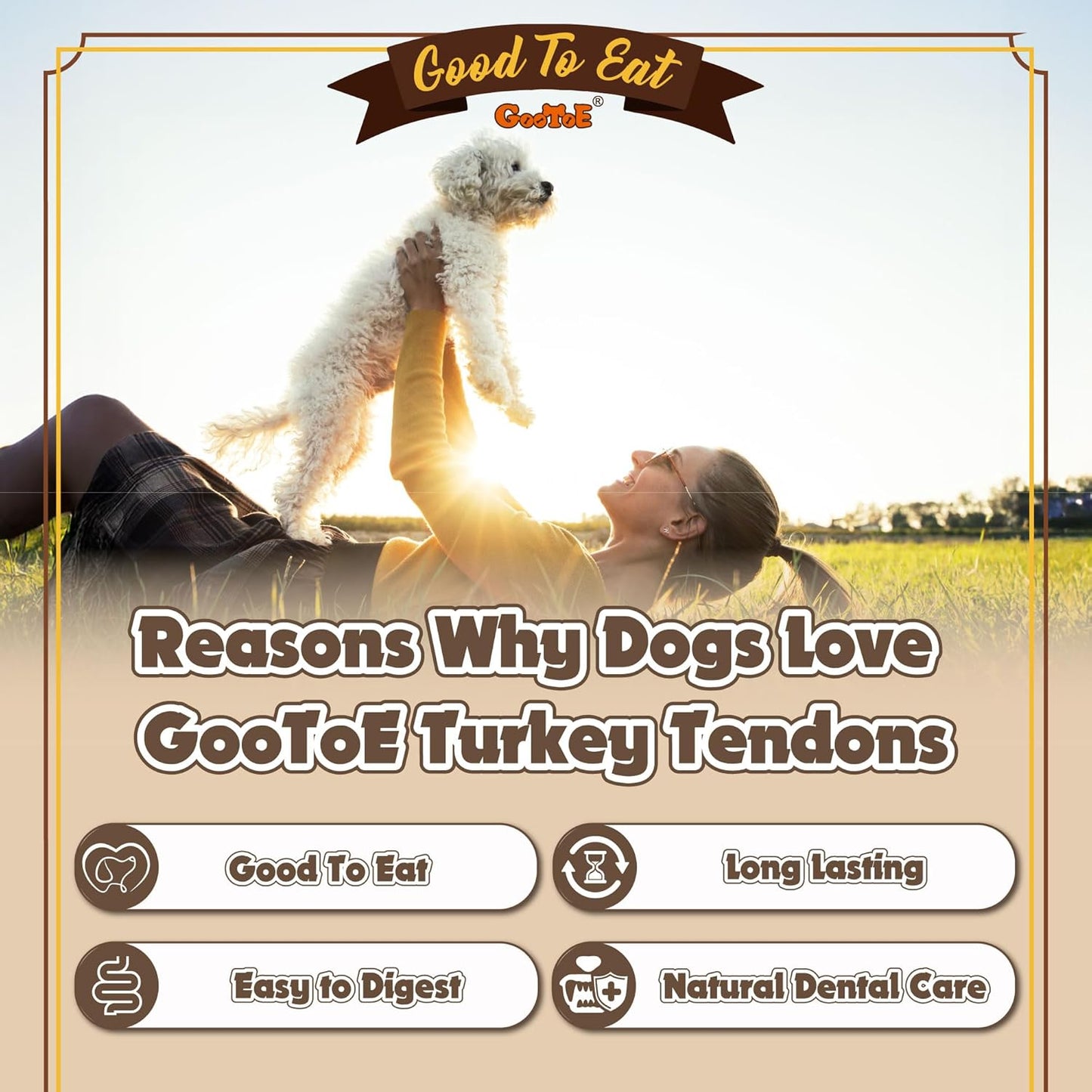 Gootoe Turkey Tendons for Dogs – All-Natural, Hypoallergenic Dog Treats, Rawhide Alternative, Long Lasting Puppy Chews, Healthy Dog Treats for Small Breeds, Rope (S), 16 oz Pack (1 lb)