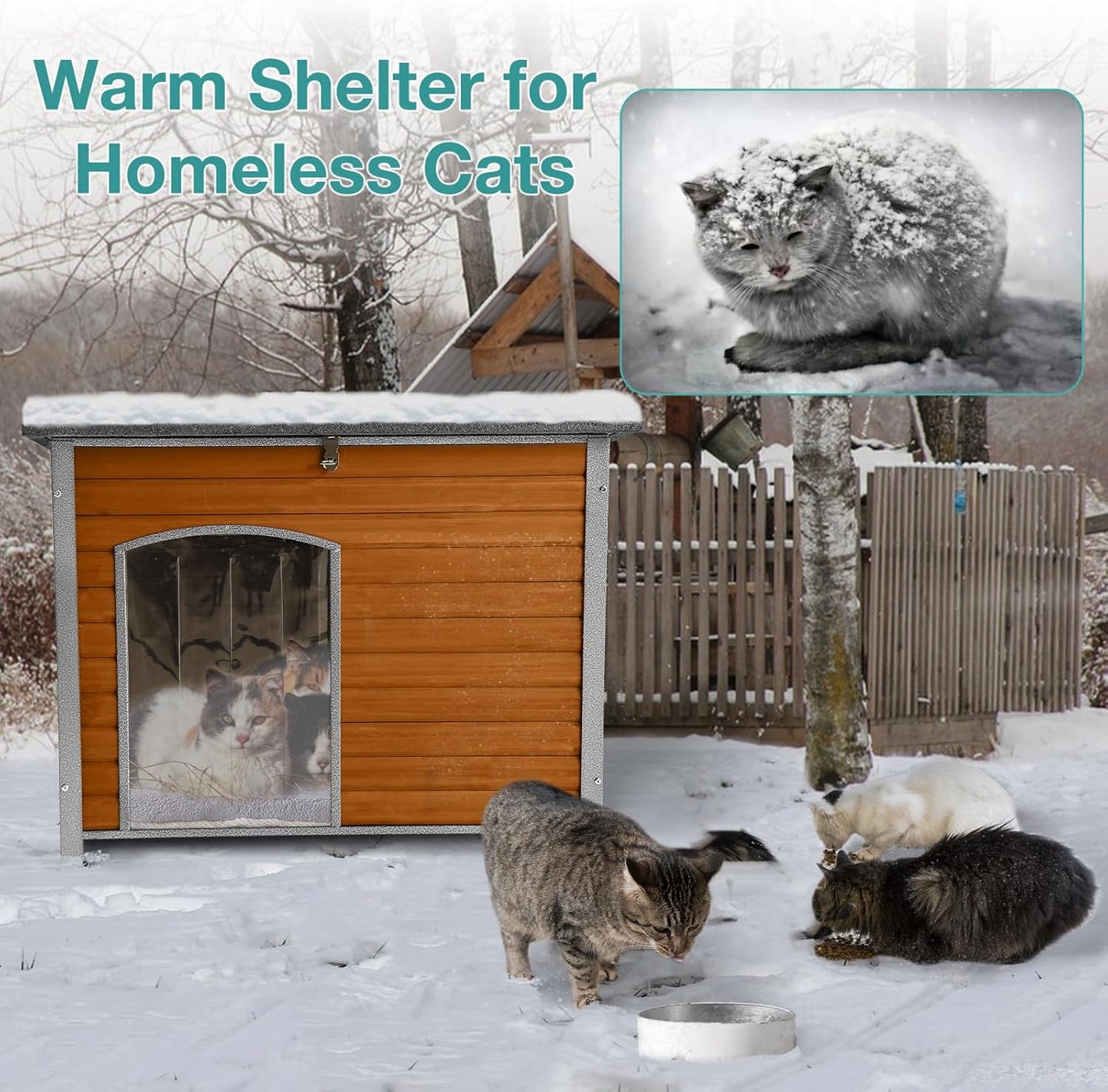 Indoor Outdoor Dog House,Anti-Chewing Iron Frame Dog Kennel,Wood Warm Pets Home,Weatherproof Outside Shelter (43.3" (L) x 29.4" (W) x 33.4" (H) Brown)