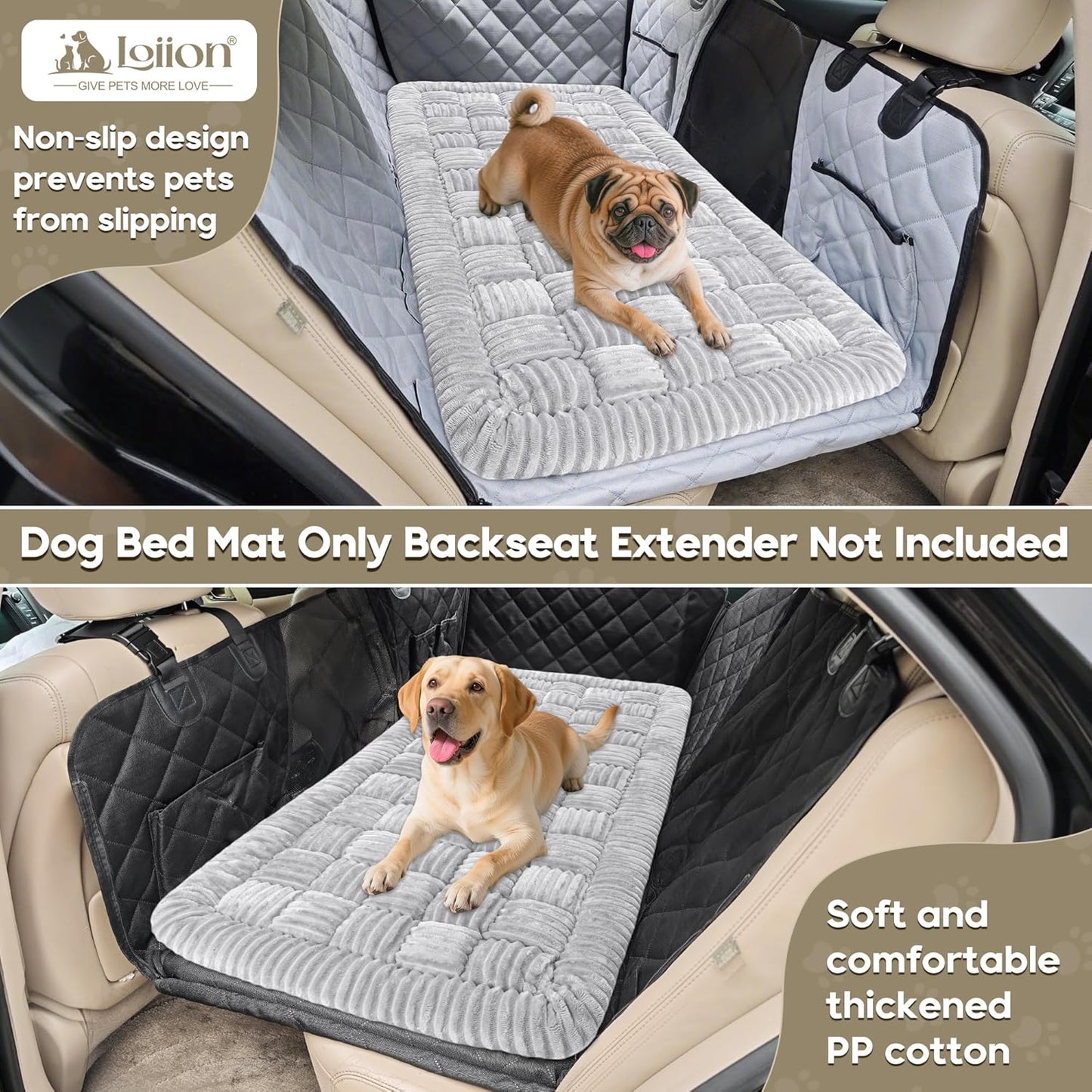 Dog Car Bed Mat, Non-Slip Backseat Extender Pet Blanket, Plaid Dog Bed for SUVs, Sedans & Trucks, Chew-Resistant Travel Pad for Dogs, Easy Clean & Scratch-Proof & Comfort (50"x24.6") Light Gray