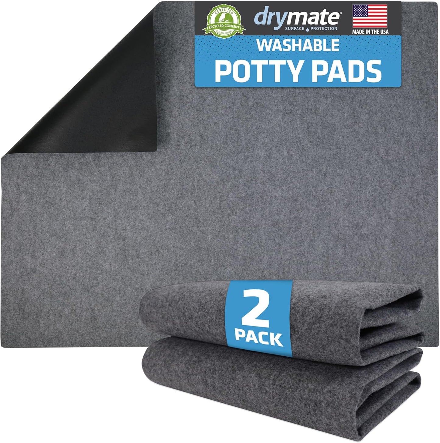 Drymate 2-Pack Washable Pee Pads for Dogs (29x36), Waterproof, Absorbent, Slip-Resistant, Reusable Pet Training Potty Puppy Mats, Housebreaking, Incontinence Bed Pads, Crate, Kennel (USA Made)