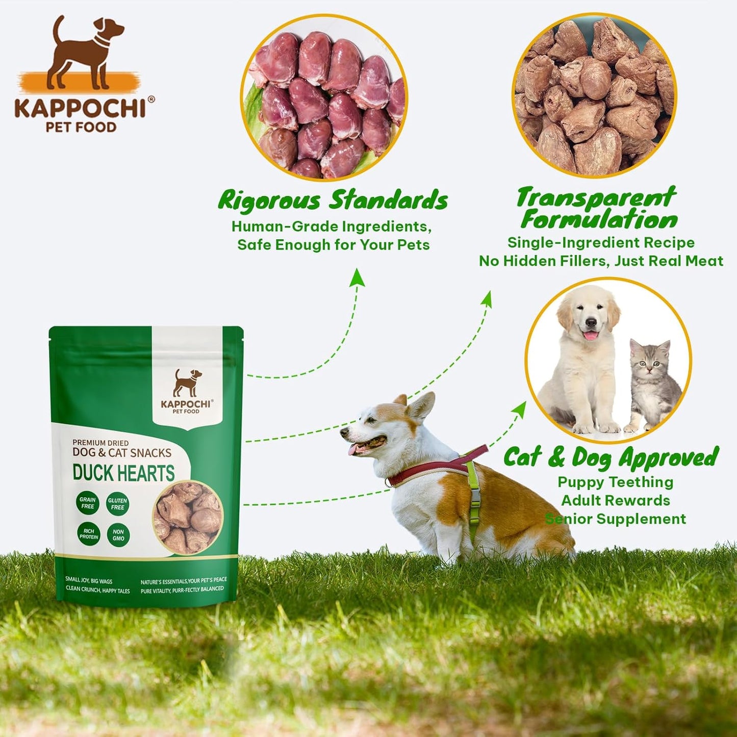 Freeze-Dried Duck Hearts Dog Treats, 3.5oz(100.0g), 100% Single Ingredient, High Protein Training Treats, Natural & Raw, No Additives, Grain Free, Gluten Free