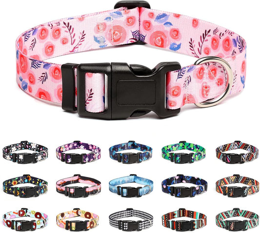 Mercano Adjustable Dog Collar - Special Design Patterns, Soft Nylon Comfortable Durable Pet Collar for Small Medium Large Dogs (M, Rose)