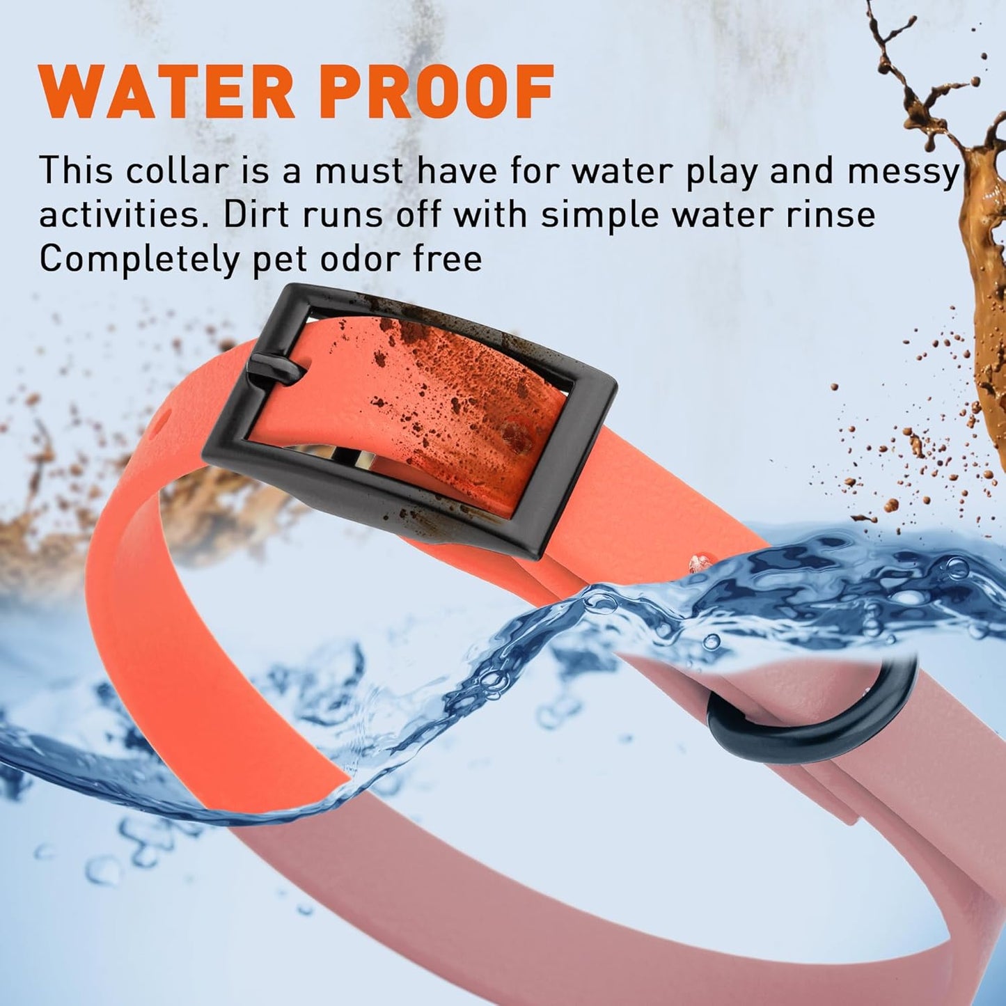 Dogline Biothane Waterproof Dog Collar Strong Coated Nylon Webbing with Black Hardware Odor- Proof for Easy Care Easy to Clean High Performance Fits Small Medium or Large Dogs, Coral