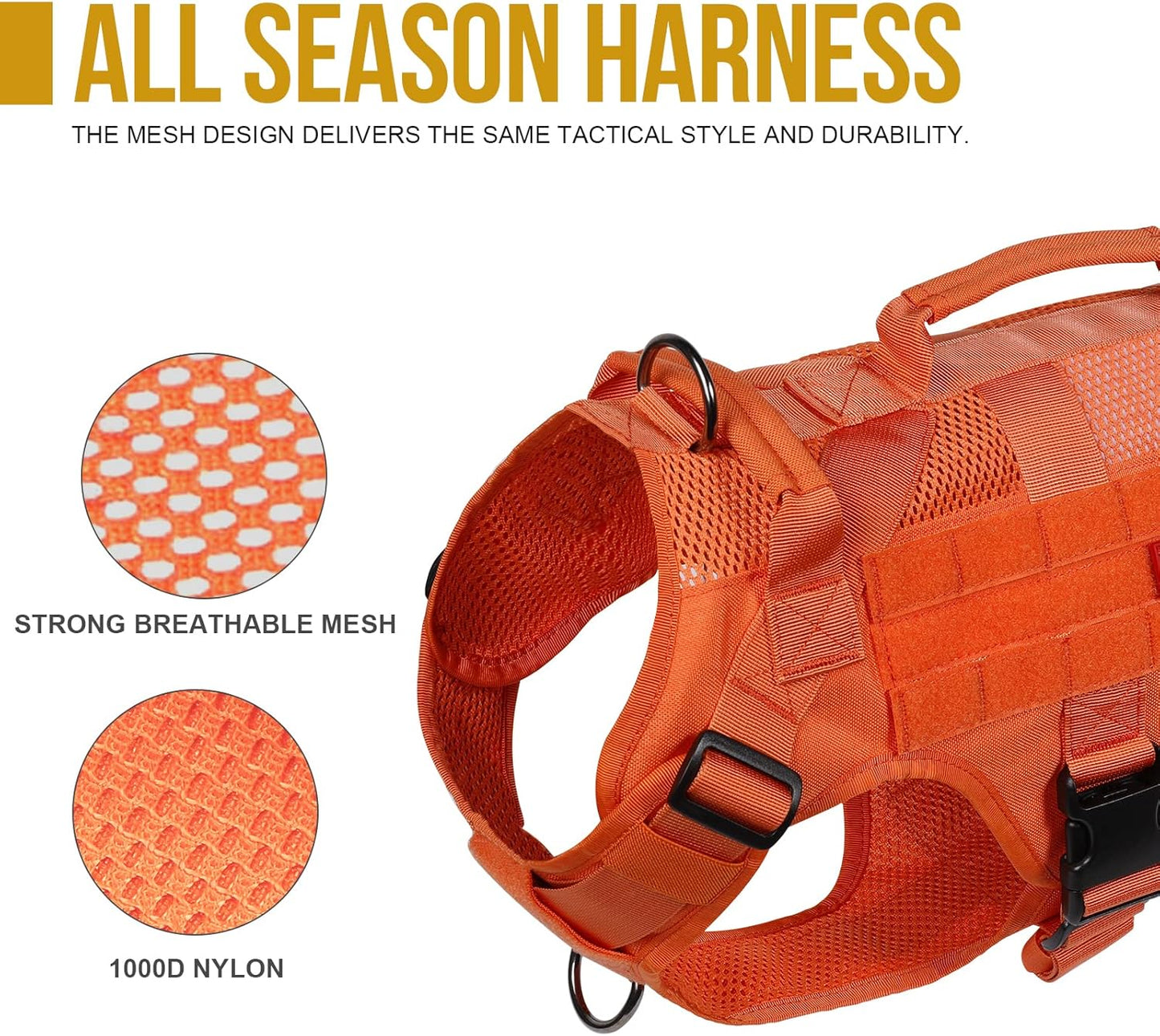 OneTigris Tactical Dog Harness for Small Dog, Mesh Design Service Dog Vest Breathable Military Dog Molle Vests with Handles, Harness for Walking Hiking Training