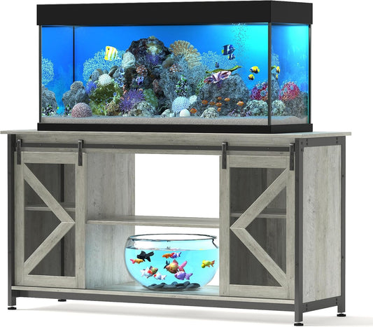 55-75 Gallon Aquarium Stand Heavy Duty Steel Frame, Fish Tank Cabinet with Accessories Storage for Reptile Terrarium & Turtle Tank - 1000lbs Capacity (Grey)