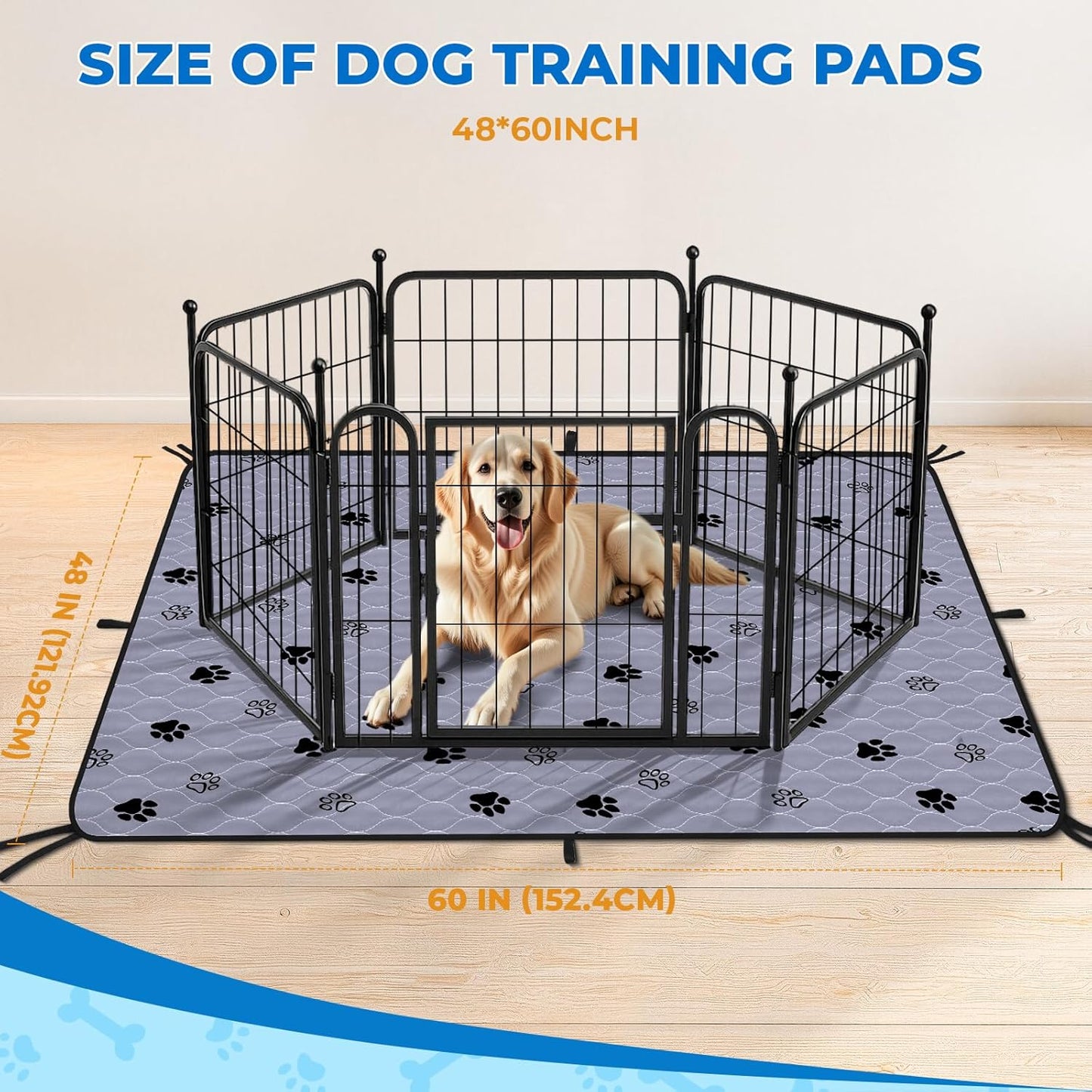 Fostanfly Non-Slip Washable Pee Pads for Dogs, 2 Pack 48''x60'' Extra Large Ultra-Absorbent and Leak-Proof Reusable Potty Training Pads for Dogs, Puppy and Cats of Add 8 Lanyards