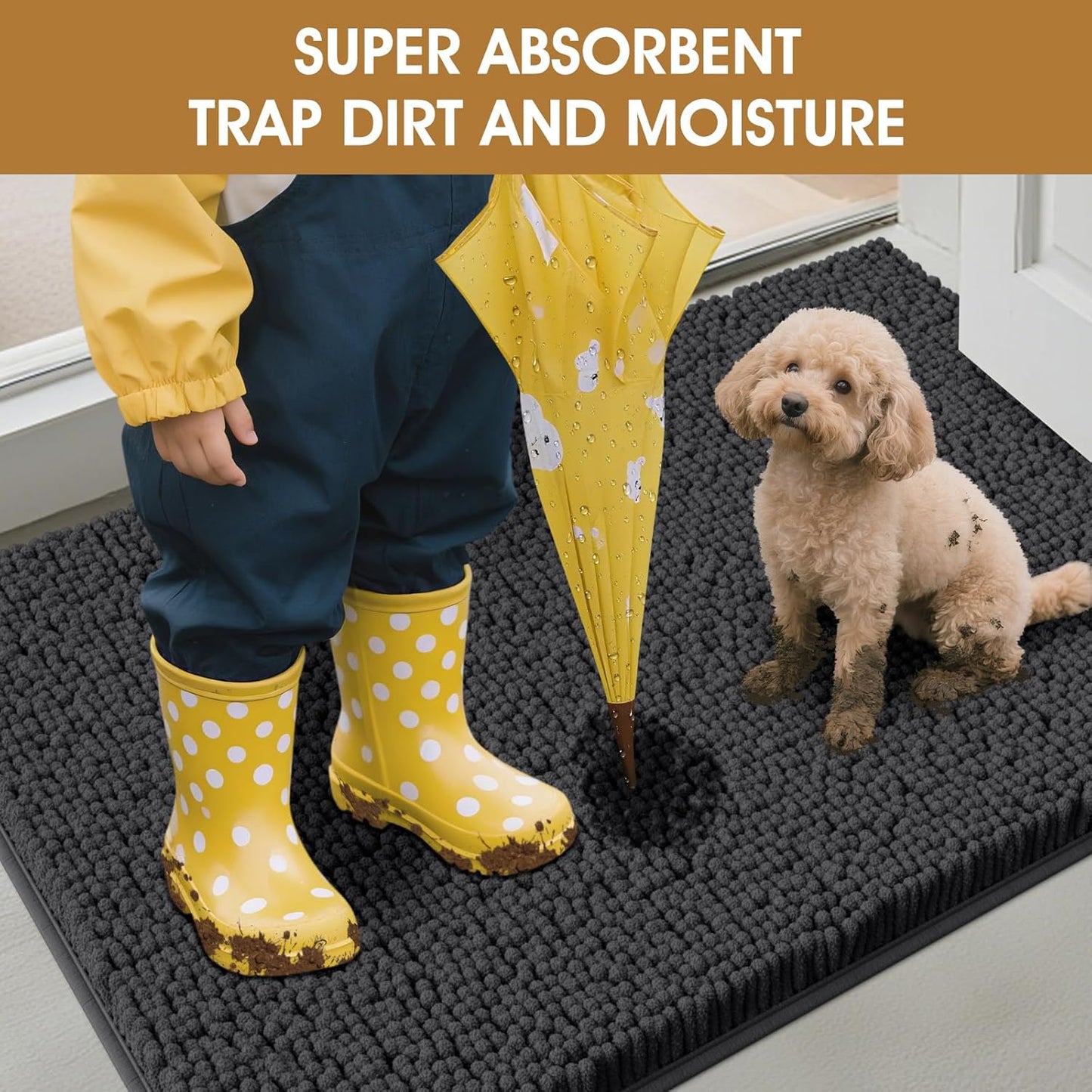 IM HOME Extra Large Dog Door Mats for Muddy Paws, Chenille Absorbent Dog Mats, Non Slip Heavy Mud Mat for Dogs, Soft Pet Mat for Entryway, Mud Paws, Inside Floor,71" x 25", Dark Grey