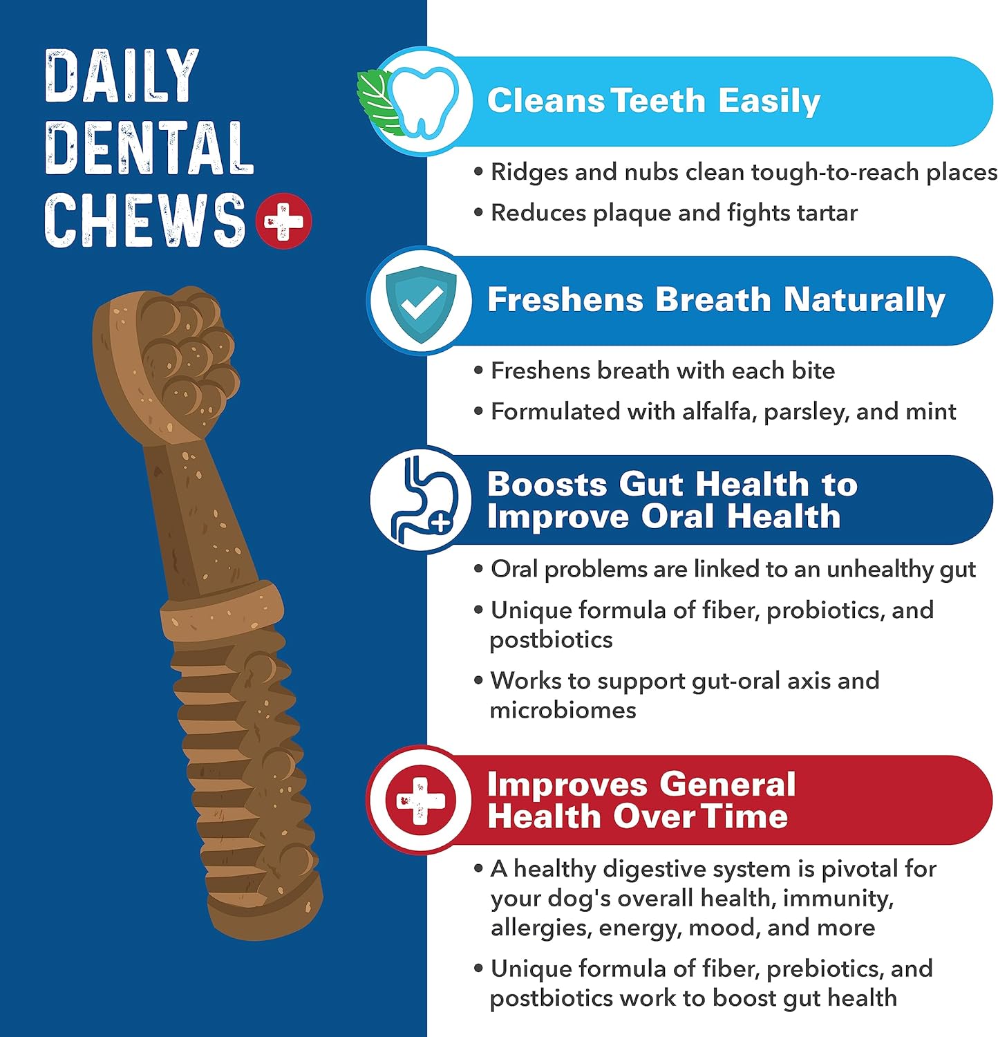 Bernie's Charming Chompers - Daily Dental Chews for Dogs 26-50 Lbs. - 18 Count - Cleans Teeth, Freshens Breath, + Boosts Oral-Gut Microbiome. Easy to Digest, Supports Healthy Digestion Naturally