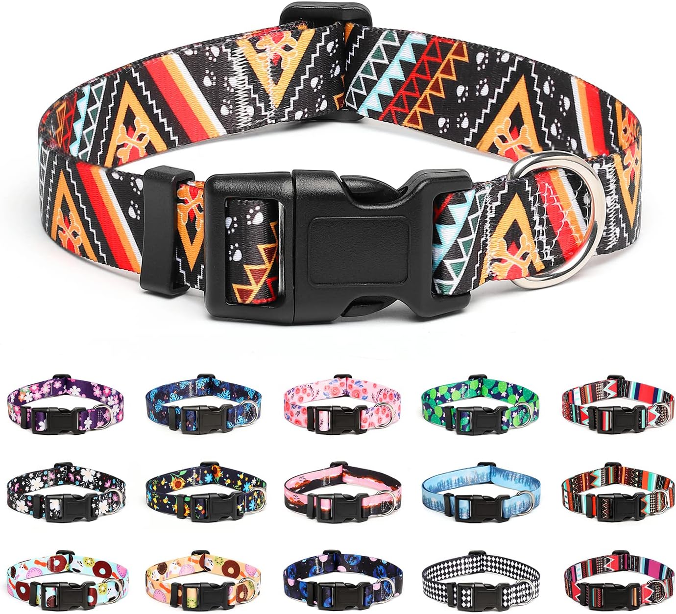 Mercano Adjustable Dog Collar - Special Design Patterns, Soft Nylon Comfortable Durable Pet Collar for Small Medium Large Dogs (M, Ethnic Gold)