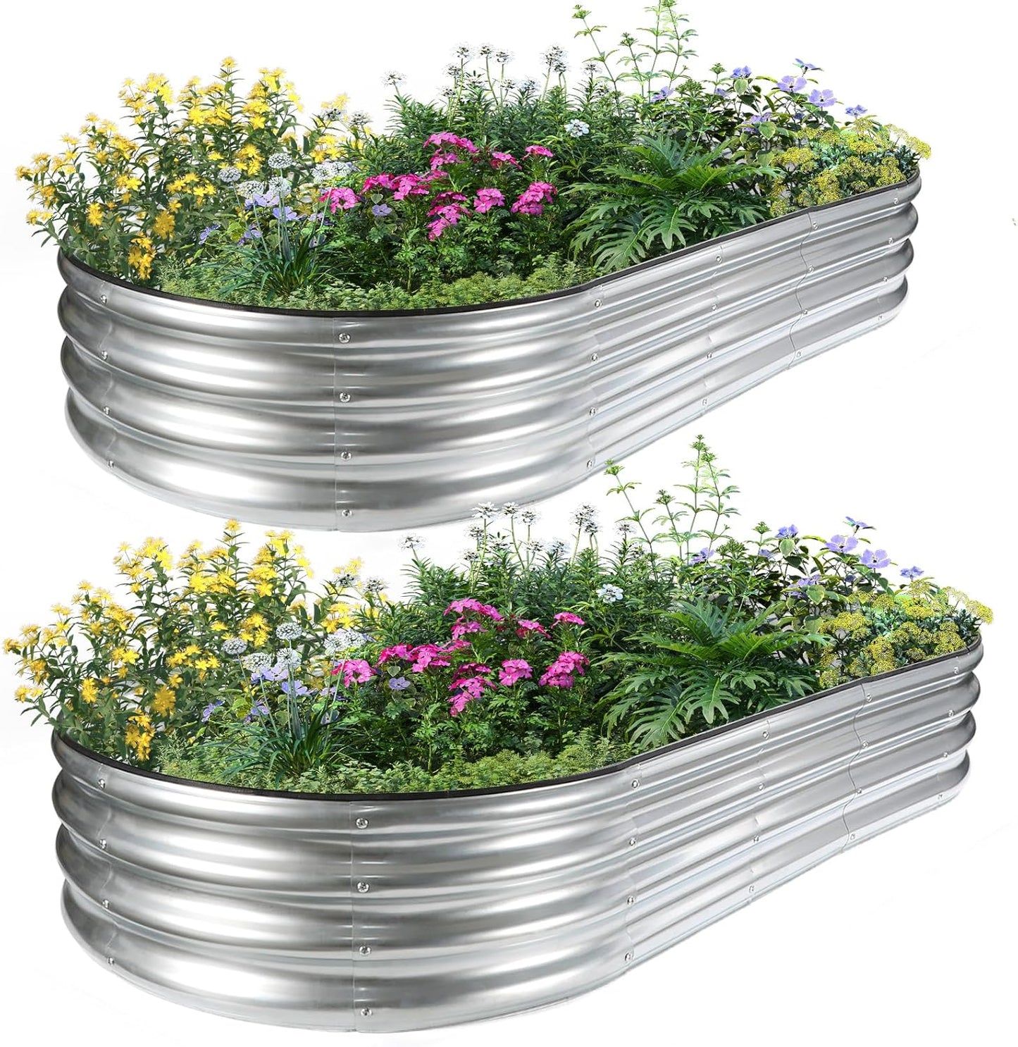 JERIA 2 Pcs 6×3×1ft Oval Raised Garden Bed,Galvanized Raised Garden Bed Kit Outdoor Metal Gardening Planter Box for Vegetable, Fruits, Flower，Herbs