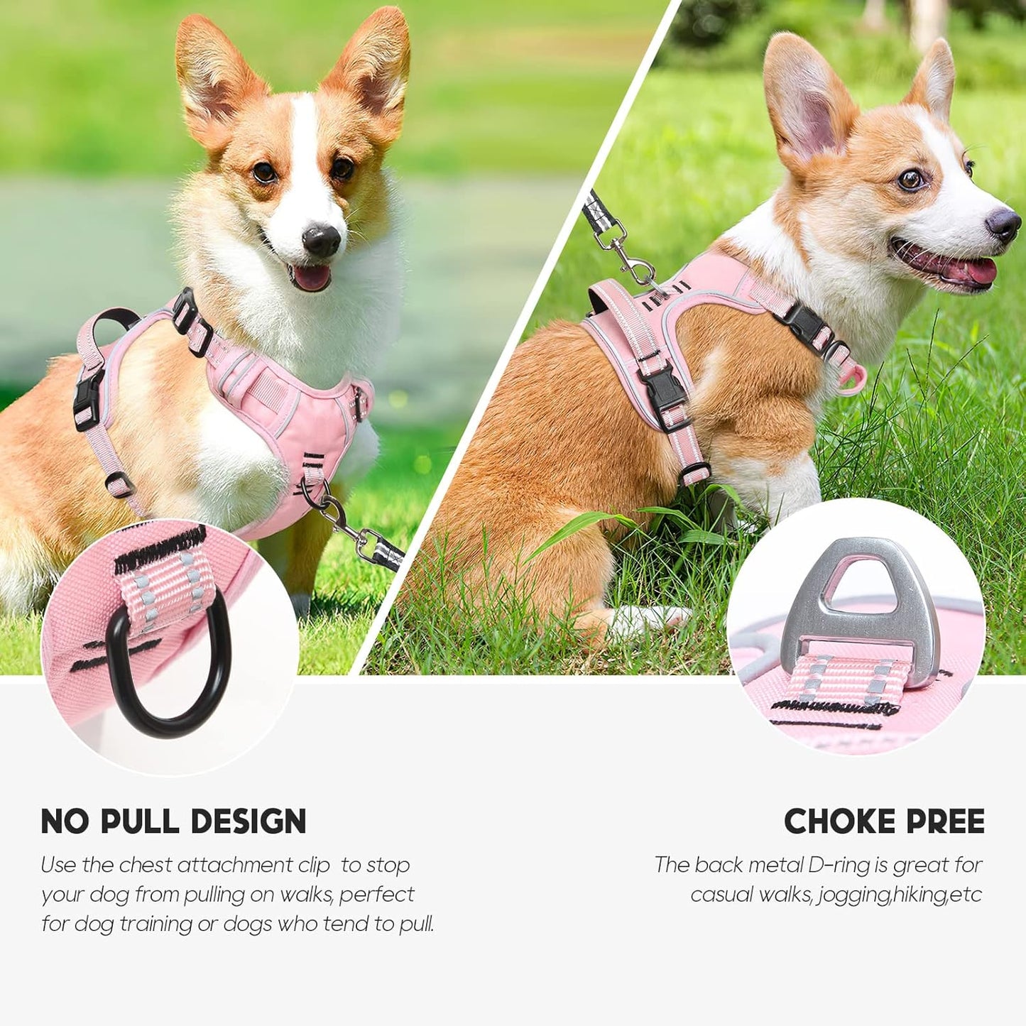 Timos Dog Harness, 3 Snap Buckles No-Pull Soft Padded Dog Vest with 2 Metal Leash Clips, Adjustable Reflective No Choke Pet Harness with Easy Control Handle for Small Dogs,Pale Pink,S