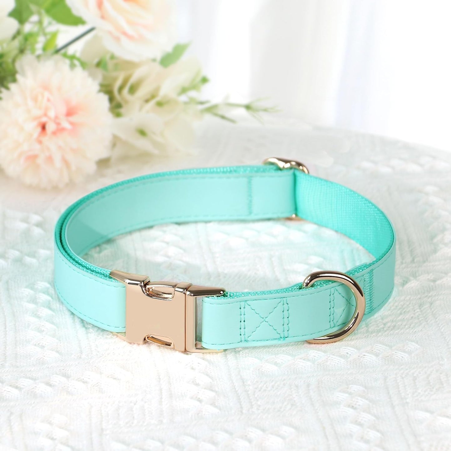 PET ARTIST Soft PU Leather Dog Collar, Bright Color & Durable Dog Collar Leather with Rose Gold Quick Release Metal Buckle, Adjustable Nylon Padded Pet Collars for Medium Dogs, Neck Fit 13-19"