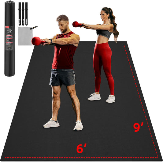 Extra Large Exercise Mat, 10'x6'/9'x6'/8'x6'/7'x5'/6'x4' (8mm/10mm) Thick Workout Mat for Home Gym Flooring, Garage, Shoe-Friendly, High-Density, MMA, HIIT, Weight Lifting, Cardio&Strength