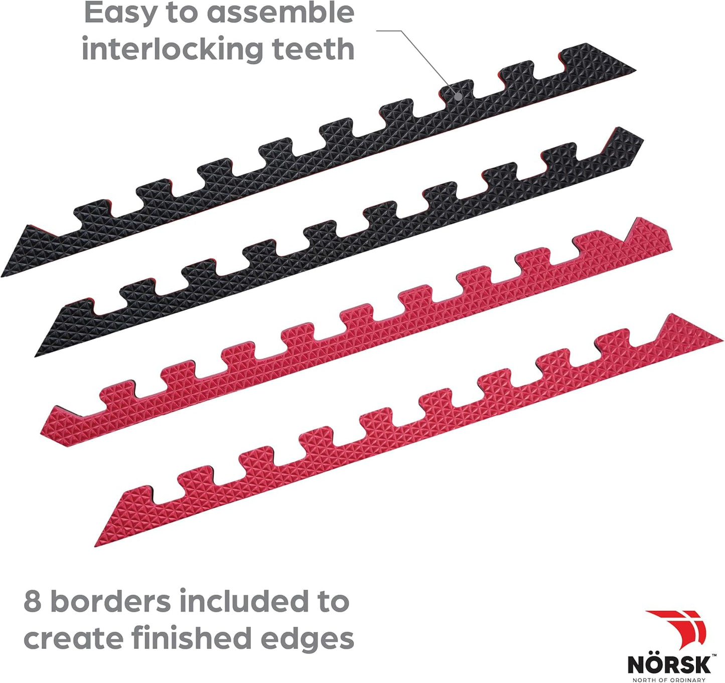 Norsk Reversible Gym Exercise Mats 3/4" Thick EVA Interlocking Foam Tiles, Perfect Home Gym Flooring, 24 Tiles & 48 Trim Pieces, 96 Sq. Ft. Reversible, Red/Black