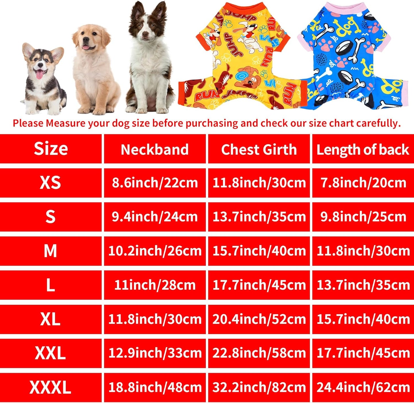 2PCS Dog Pajamas for Small Sized Doggie Pjs Clothes Puppy Onesies Outfits Pet Jammies Boy Girl Male Female Apparel Soft Lightweight Strechy Paw Bone Puppy Print S