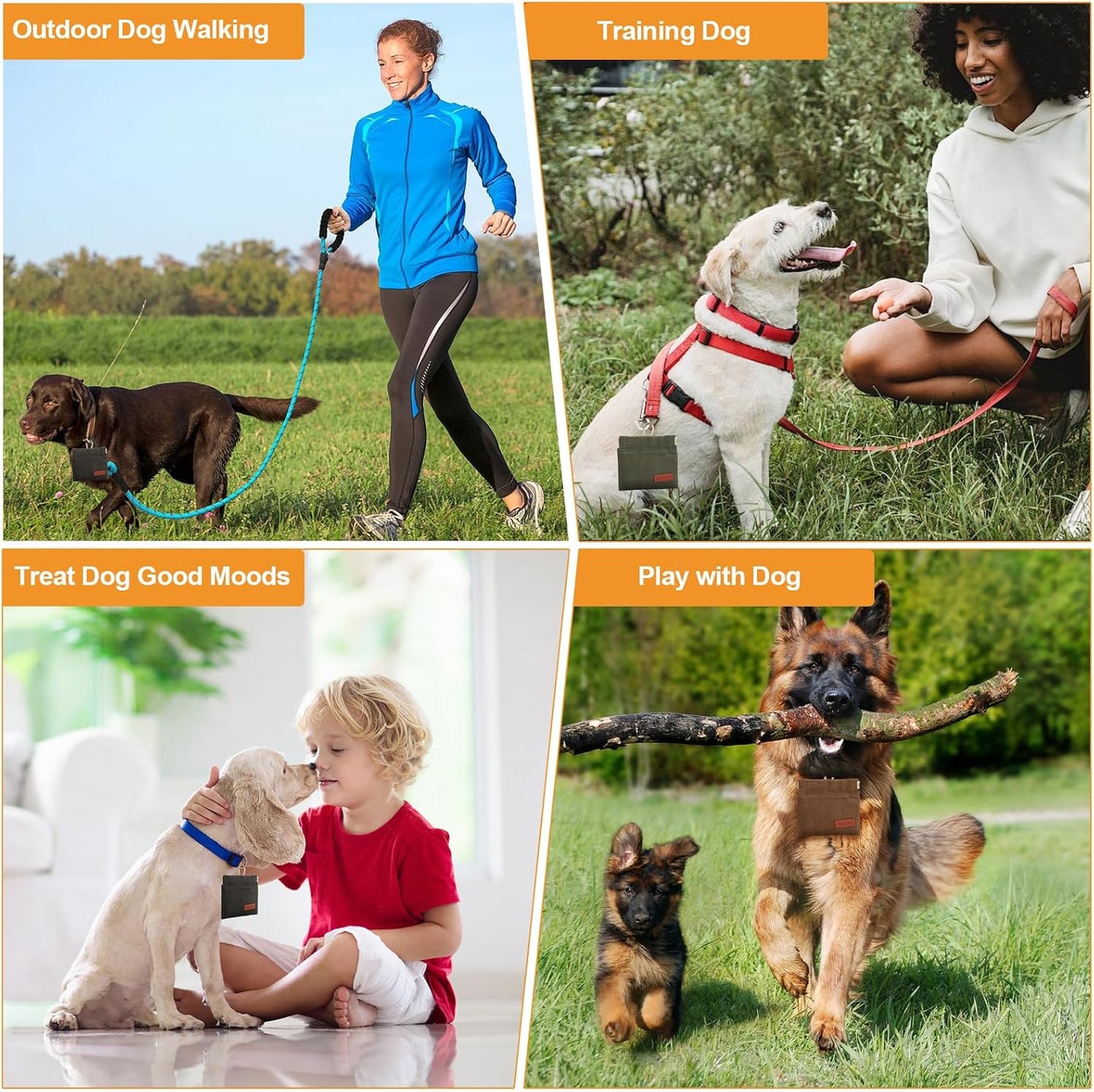 2PC Dog Treat Pouch,Dog Training Treat Reward Bag,Portable Puppy Hand Free Dog Walking Bag,Auto Closing Dog Food Dispenser,Behavior Aids for Puppy Travel or Outdoor(Green Khaki)