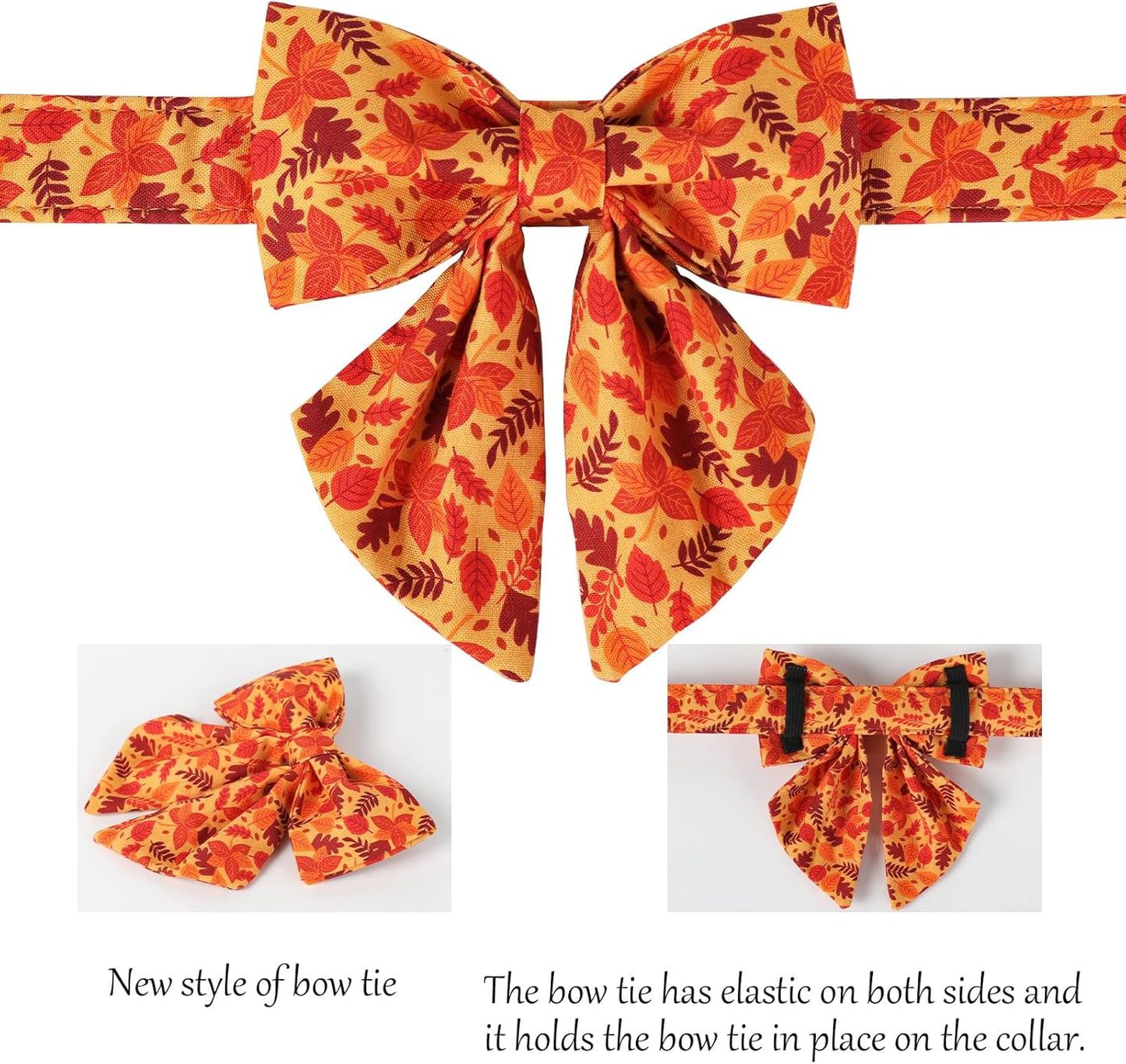 Lionet Paws Dog Collar with Bowtie - Cute Cotton Adjustable Fall Bowtie Dog Collar with Metal Buckle for Small Medium Large Dog Girl Boy Gift, M, Neck 13.5-22in