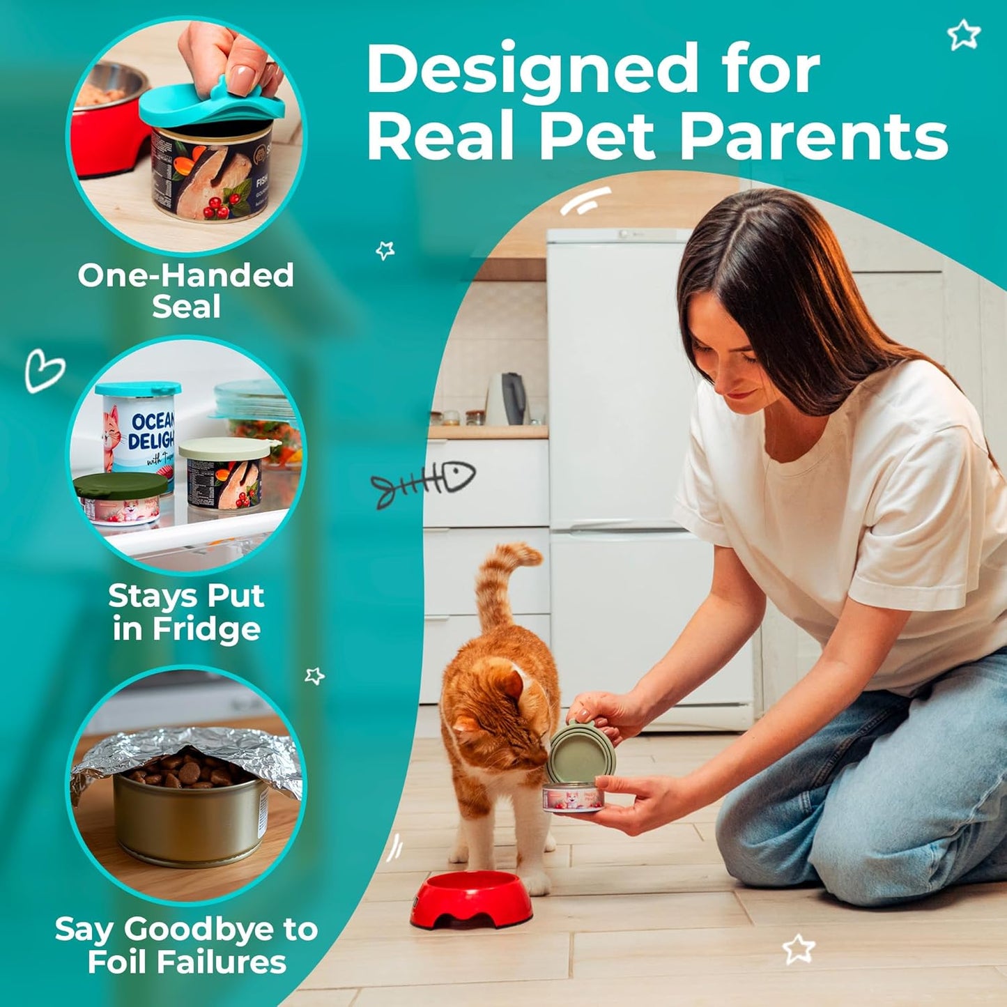 3 Pack Universal Pet Food Can Covers Lids - One fit 3 Standard Size Cans for Cats and Dogs Food Cans - Easy to Clean - Safe Silicone - Emerald Wave