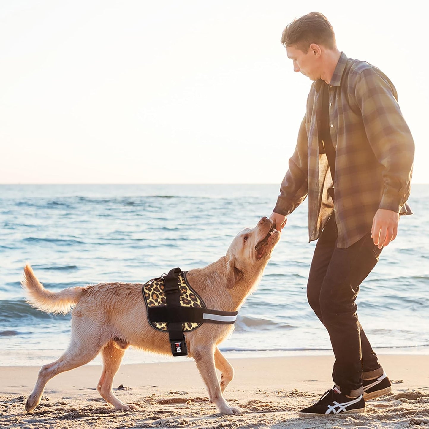 Dogline Dog Harness, Reflective No-Pull Adjustable Vest with Handle for Walking, Training, Breathable, No - Choke Harness for Small, Medium or Large Dogs Room for Patches Leopard Brown S 18"-24"