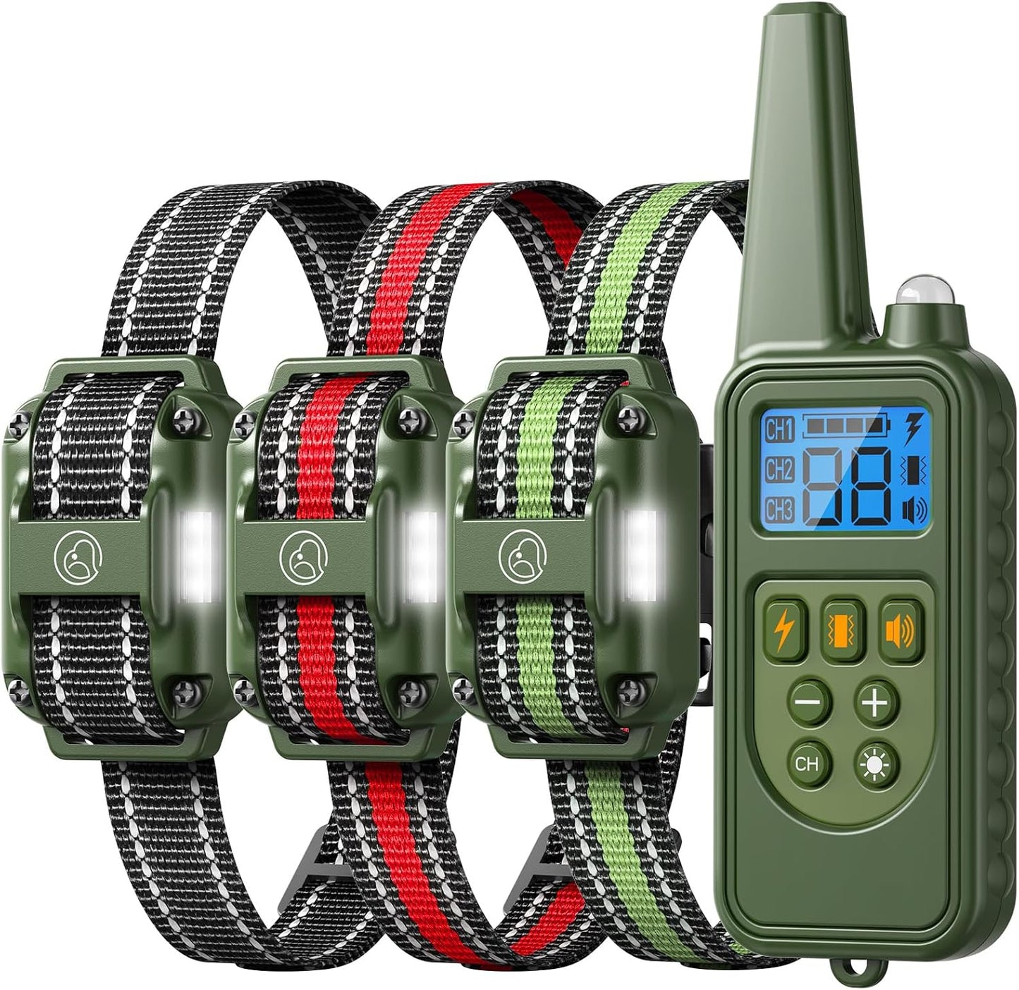 Dog Training Collar with Remote, 2600FT Range, 4 Training Modes Beep, Shake, Safe Shock, LED Light, Rechargeable IPX7 Waterproof for All Breeds Sizes, with Three Receiver Collars for 3 Dogs