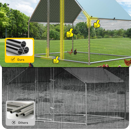 1.26’’ Large Metal Chicken Coop Walk in, Chicken Pen for Chickens, Outdoor Chicken Runs Coops Dog Kennel, Flat Roofed Chicken Runs for Yard with Anti-Ultraviolet Cover (9.2’L x6.2’W x6.4’H)