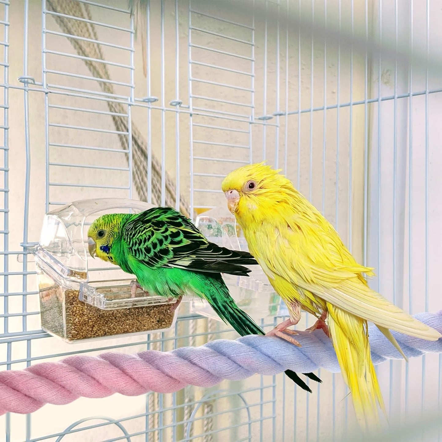 2-Pack Rope Perches for Bird Cages, 13.8 in Length Comfort Grip Flexible Rope Perch Beak & Paw Grinding for Parrots/Cockatiels/Parakeets, Bird Platform Sand [Pink Blue]