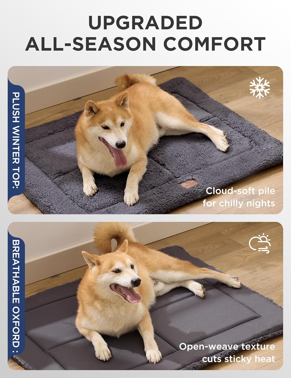 Joydeco Low Profile Dog Crate Mat Reversible Bed Pad, Washable Dog Pad Mat with Ultra Soft Fleece, Compact Design Kennel Beds Mats for Extra Large Jumbo Medium Small Pets, 48" x 30" Gray