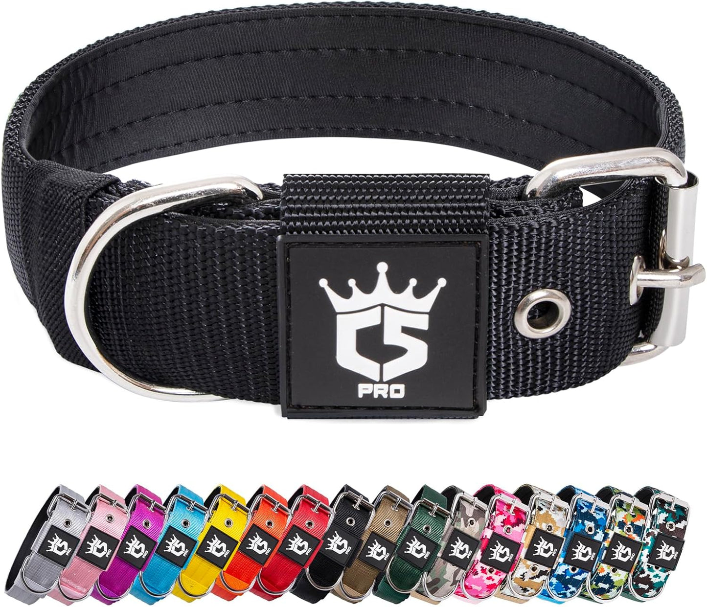 TSPRO Tactical Dog Collar 1.5 Inch Wide Thick Dog Collars with Heavy Duty Metal Buckle, Durable, Strong, Adjustable for Medium to Large Dogs (Black L)