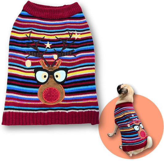 Cute Sweater for Dogs and Cats Soft Flannel Pet Outfit Warm and Cozy Animal Hoodie Small to Large Pet Clothes for Halloween Parties and Everyday Wear (Medium, Colorful Deer)