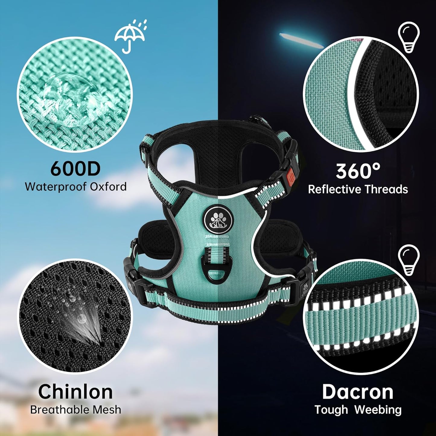 NESTROAD No Pull Dog Harness,Adjustable Oxford Dog Vest Harness with Leash,Reflective No-Choke Pet Harness with Easy Control Soft Handle for Small Dogs(Small,Turquoise)