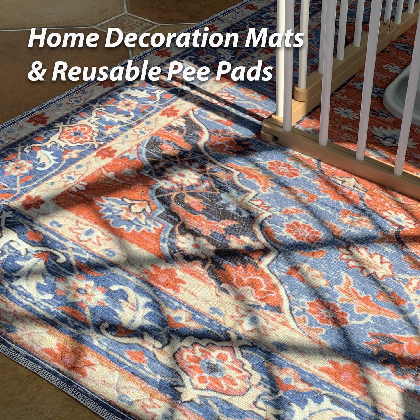 nunubaby Washable Pee Pads for Dogs, Stylish, Non-Slip and Leak-Proof Pee Pads. Reusable Potty Pads for Dogs for Crates and Floors.(Red/Floral, 48" x48")