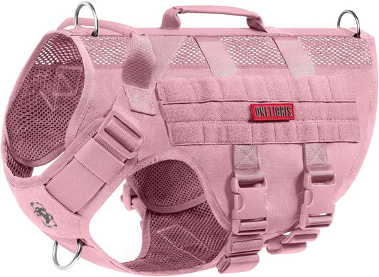 OneTigris Tactical Dog Harness for Small Dog, No Pull Small Dog Vest Harness with Handles Breathable Military Dogs Molle Vests for Walking Hiking Training (Pink, Medium)
