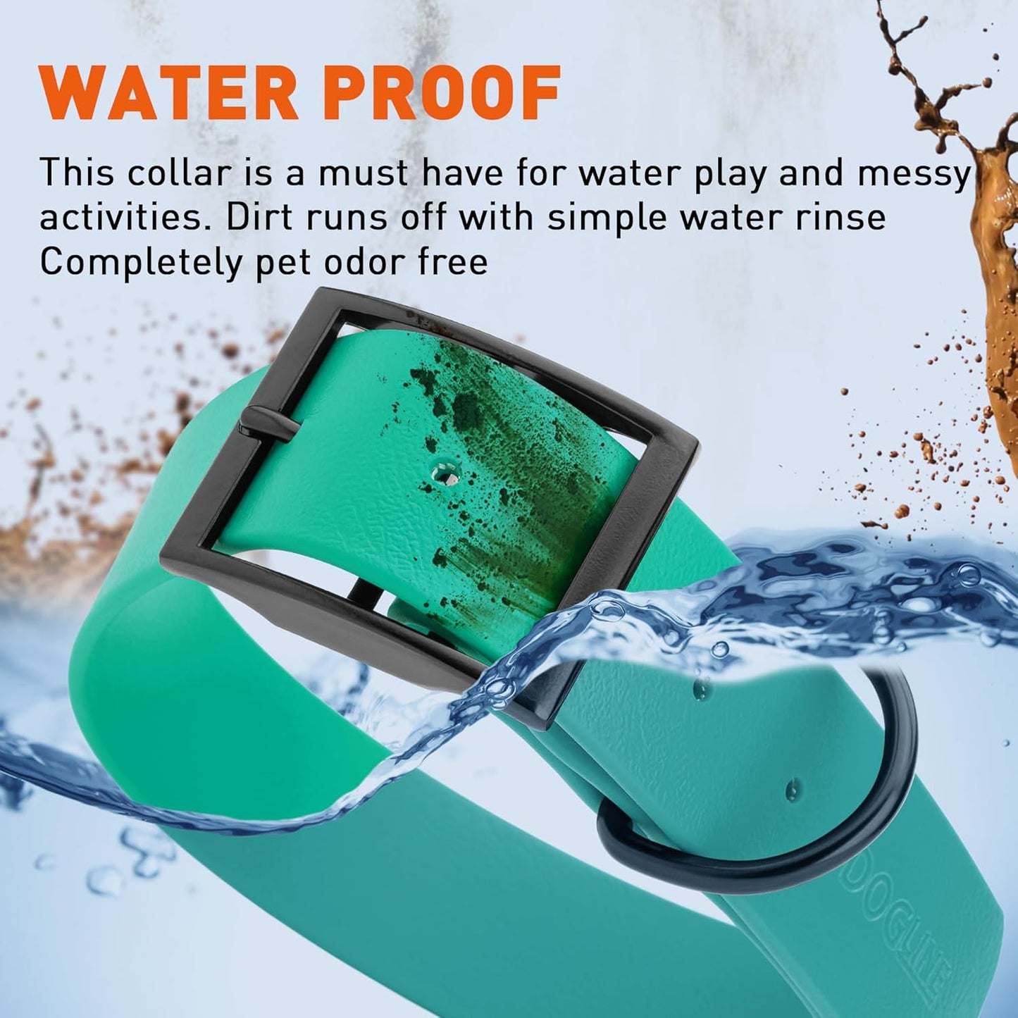 Dogline Biothane Waterproof Dog Collar Strong Coated Nylon Webbing with Black Hardware Odor- Proof for Easy Care Easy to Clean High Performance Fits Small Medium or Large Dogs, Teal