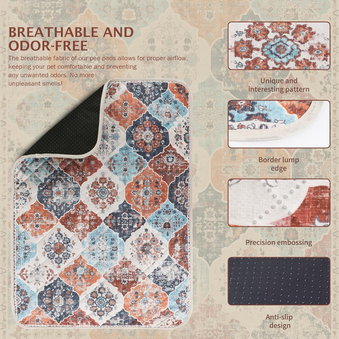 IEUUMLER Washable Pee Pads for Dogs, 1 Pack Reusable Non-Slip Grip, Super Absorbent Waterproof Puppy Pads for Potty Training, Playpen, Crate, Whelping Box EU011 (Orange, 63" x 63")