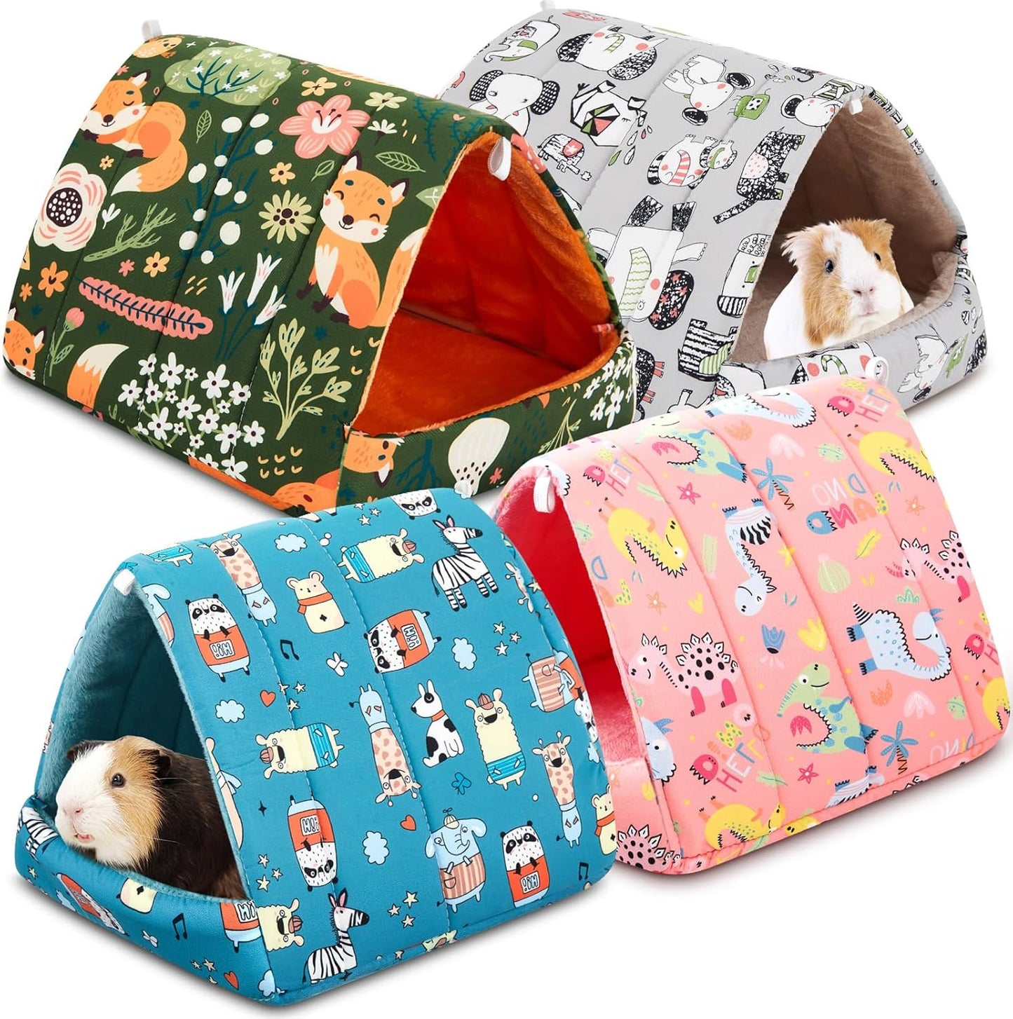 4 Pcs Guinea Pig Hideout, Guinea Pig Bed Tunnel, Rabbit Washable Small House Cage Accessories for Bunny Hedgehog Mouse Chinchillas Hamsters Ferrets Bearded Dragons Rats(Wonder Tale,9.8 in)