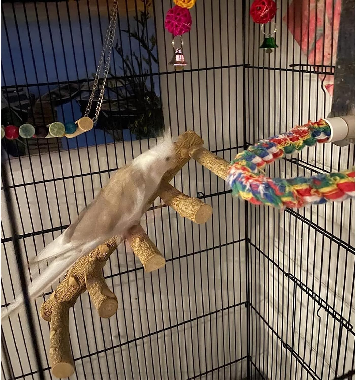 Bird Parrot Ladder Perch for Cage, Nature Wooden Bird Bridge Exercise Stands Parrot Climbing Chewing Toys for Small Animal