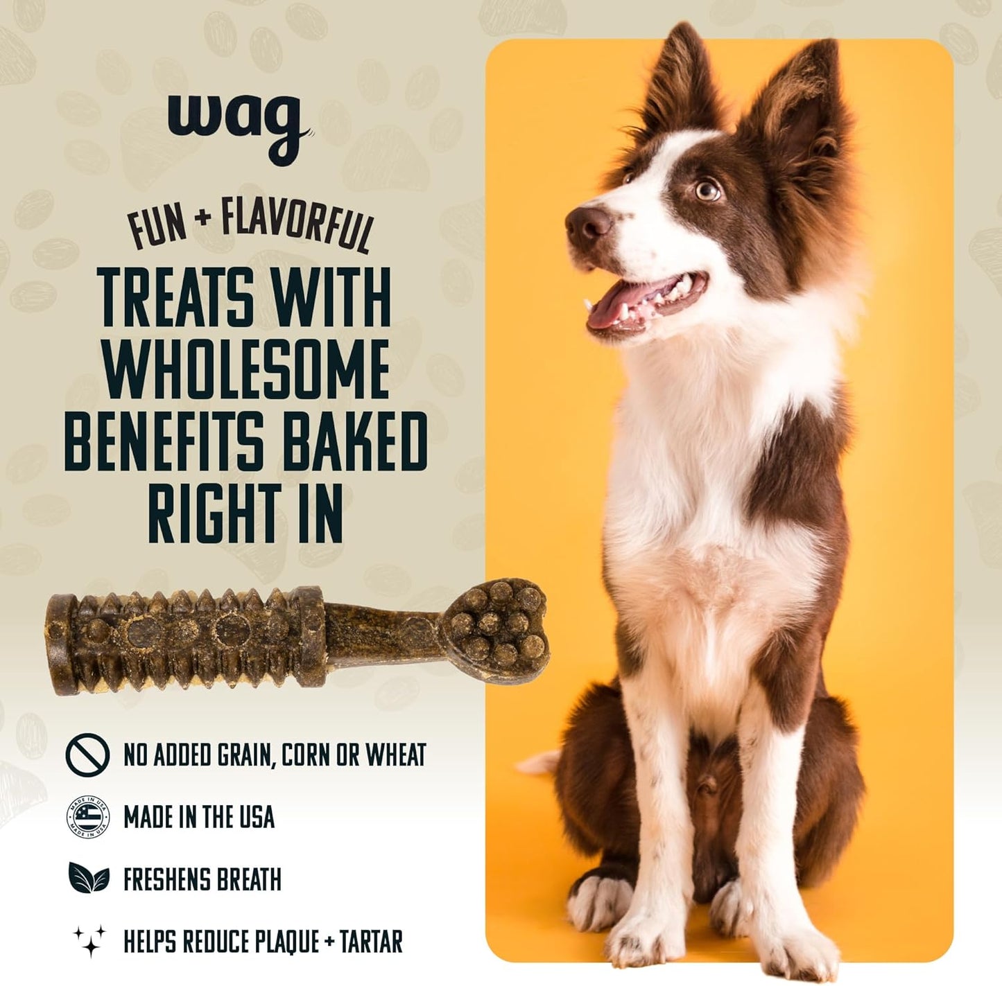 Amazon Brand - Wag Dental Dog Treats to Help Clean Teeth & Freshen Breath - Medium, Unflavored, 36 Count (Pack of 1)