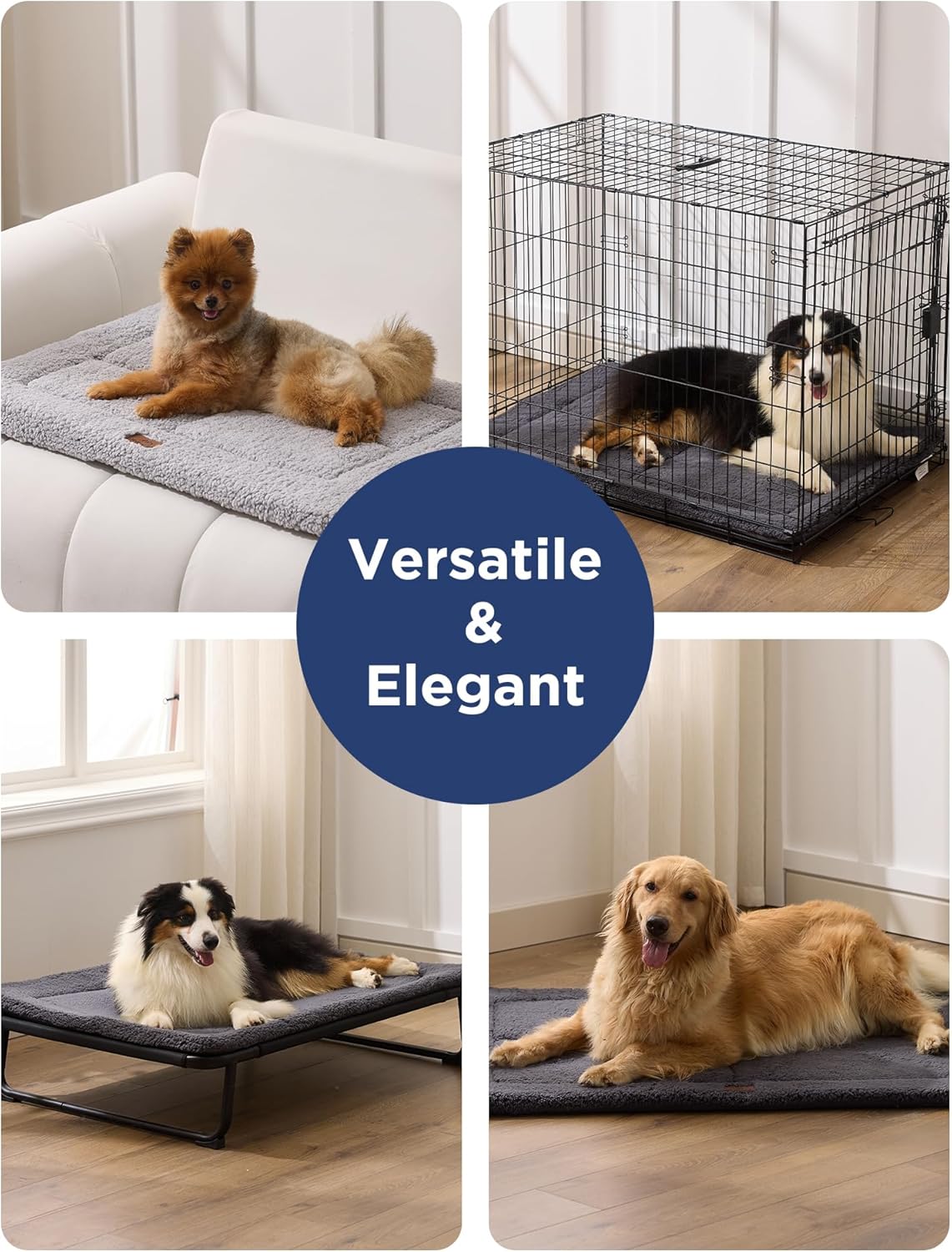 Joydeco Low Profile Dog Crate Mat Reversible Bed Pad, Washable Dog Pad Mat with Ultra Soft Fleece, Compact Design Kennel Beds Mats for Extra Large Medium Small Pets, 44" x 32" Dark Gray