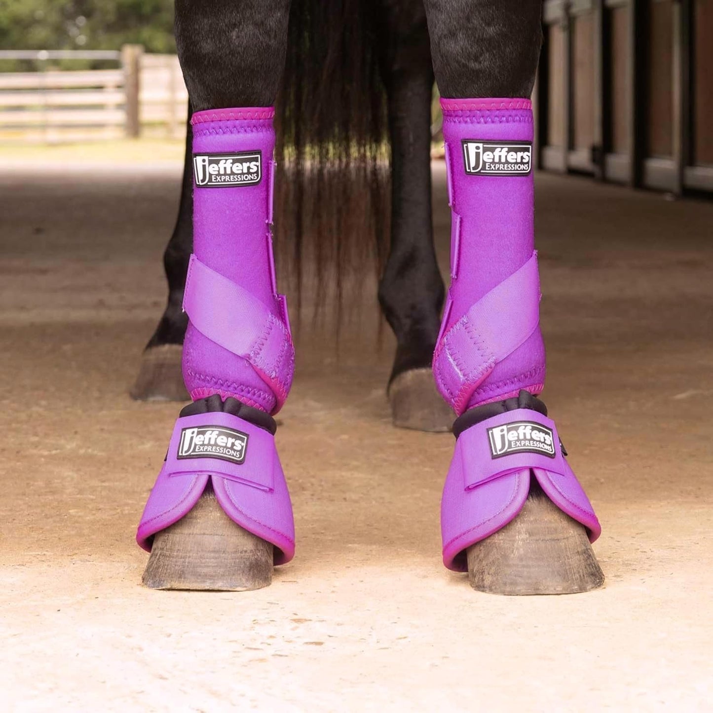 Jeffers Expression Neon Horse Boots 1 Pair - Purple & Pink, Breathable Neoprene, Secure Strap Closures, Durable Premium Protection for Jump Training & Trail Riding - Front & Hind, Large Size