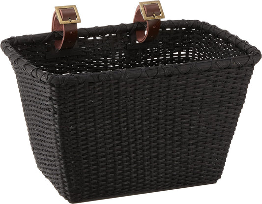 Retrospec Bicycles Cane Woven Rectangular Toto Basket with Authentic Leather Straps and Brass Buckles