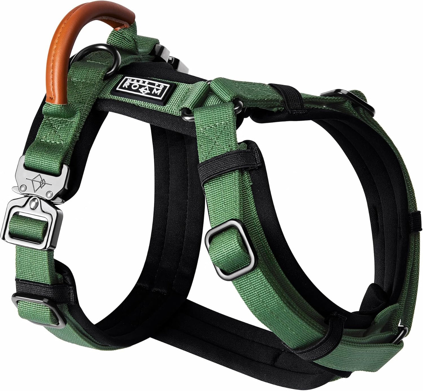 MADE TO ROAM Premium Explorer Harness - Y-Shaped Dog Harness with Adjustable Durable Nylon, Soft Padding, Metal Buckles and Leather Handle for Small, Medium, Large Dogs (Oregon Haze, Size 4)