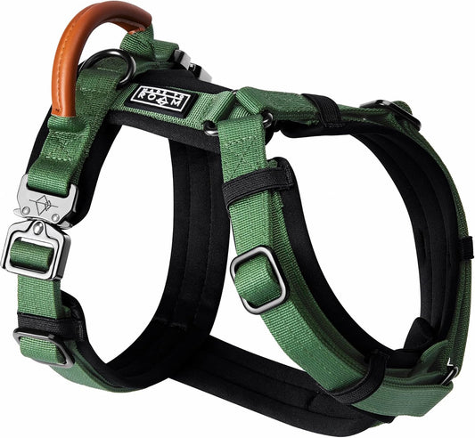 MADE TO ROAM Premium Explorer Harness - Y-Shaped Dog Harness with Adjustable Durable Nylon, Soft Padding, Metal Buckles and Leather Handle for Small, Medium, Large Dogs (Oregon Haze, Size 3)