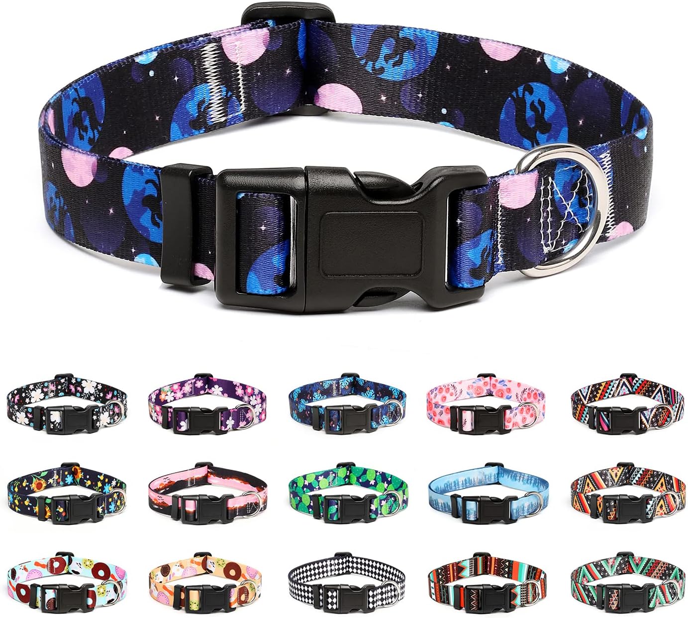 Mercano Adjustable Dog Collar - Special Design Patterns, Soft Nylon Comfortable Durable Pet Collar for Small Medium Large Dogs (S, Night Sky)