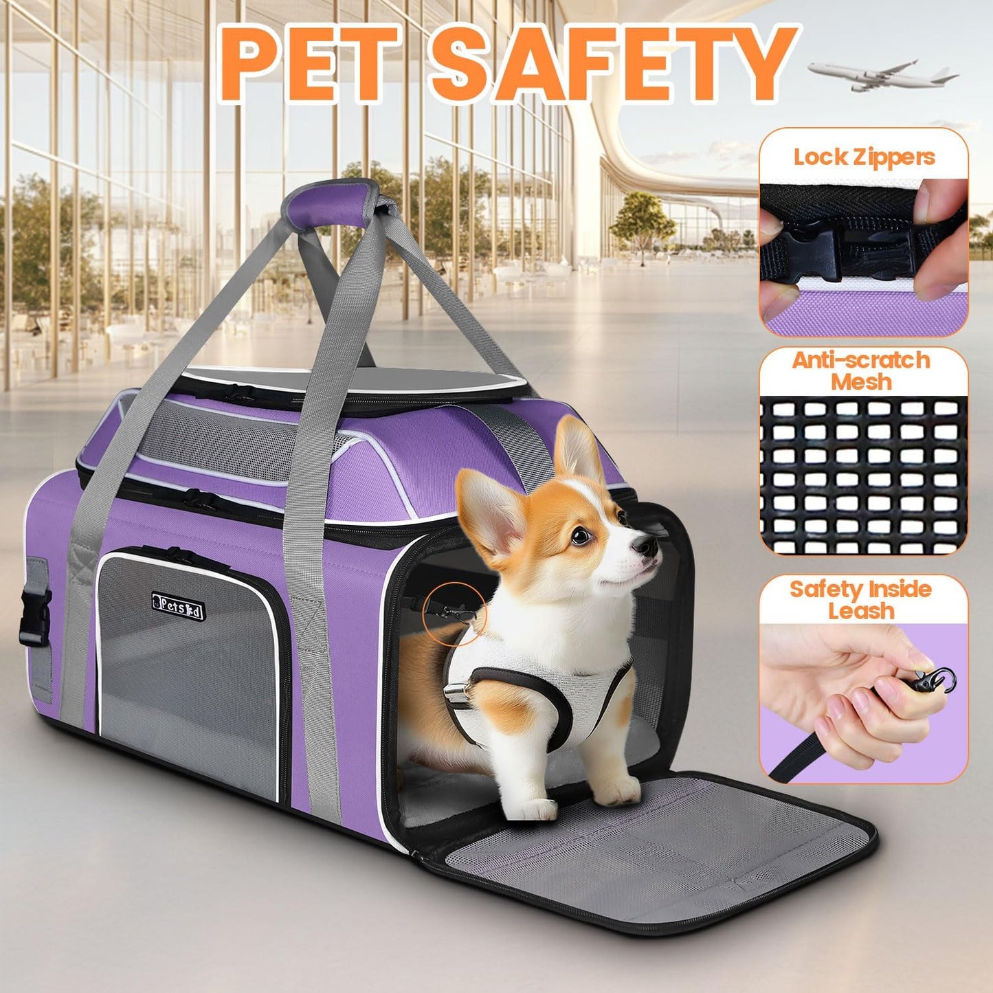 Petskd Top-Expandable Pet Carrier 19x13x9 Inches Southwest Allegiant Airlines Approved, Soft-Sided Carrier for Small Dog Under 12 lbs and Large Cat Under 15 lbs(Purple)