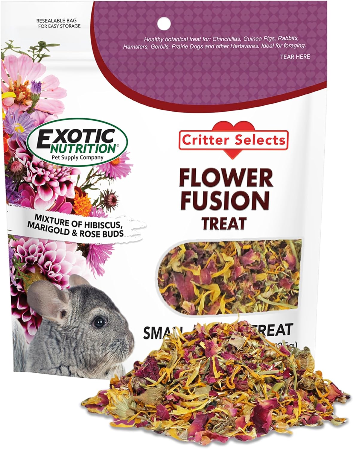 Flower Fusion Treat (1/2 lb) - Healthy Natural Dried Flower Herbivore Treat - Chinchillas, Guinea Pigs, Rabbits, Prairie Dogs, Degus, Hamsters, Rats, Squirrels, Sugar Gliders & Other Small Pets