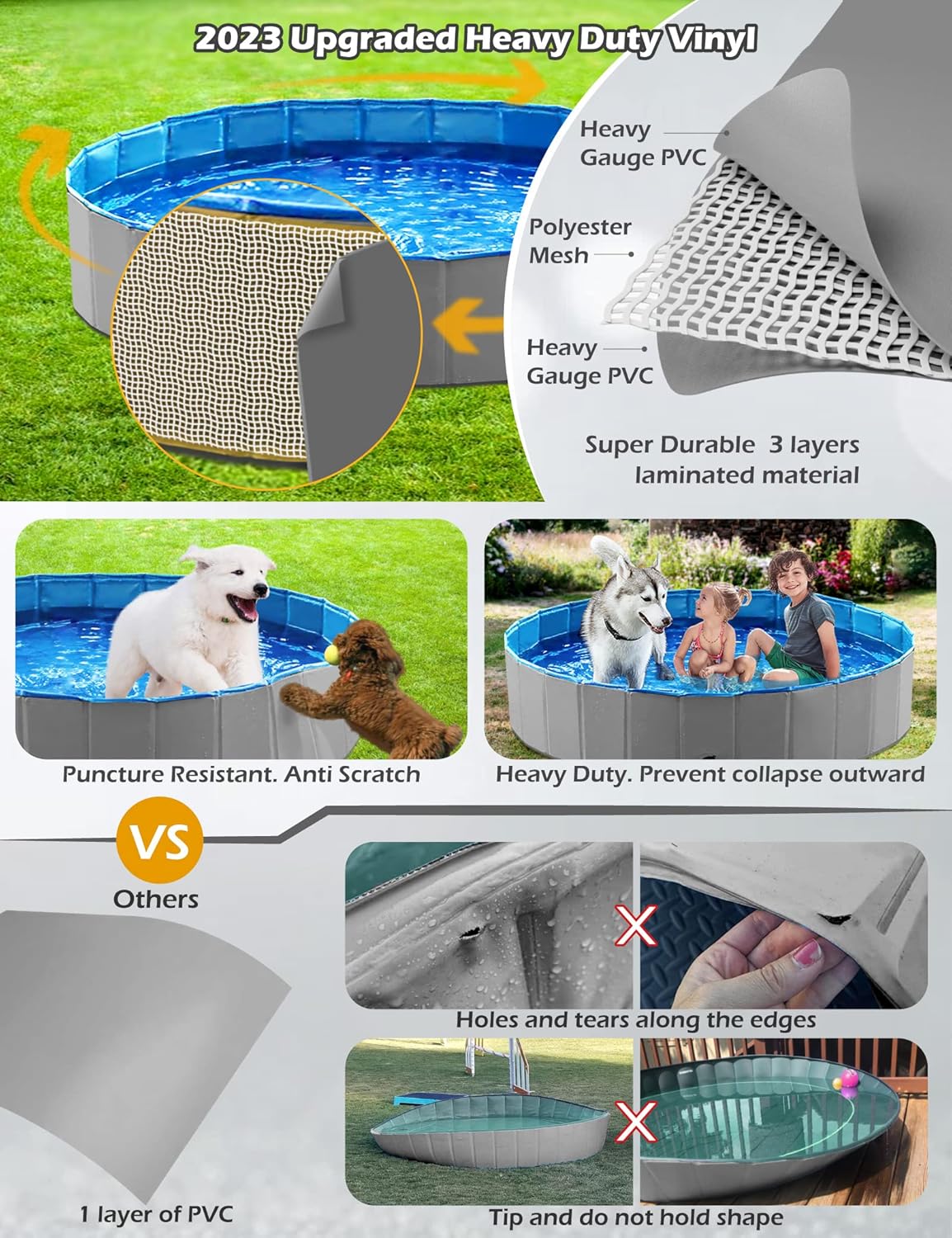 Jasonwell Foldable Dog Pet Bath Pool Collapsible Dog Pet Pool Bathing Tub Kiddie Pool Doggie Wading Pool for Puppy Small Medium Large Dogs Cats and Kids 39.5" Grey