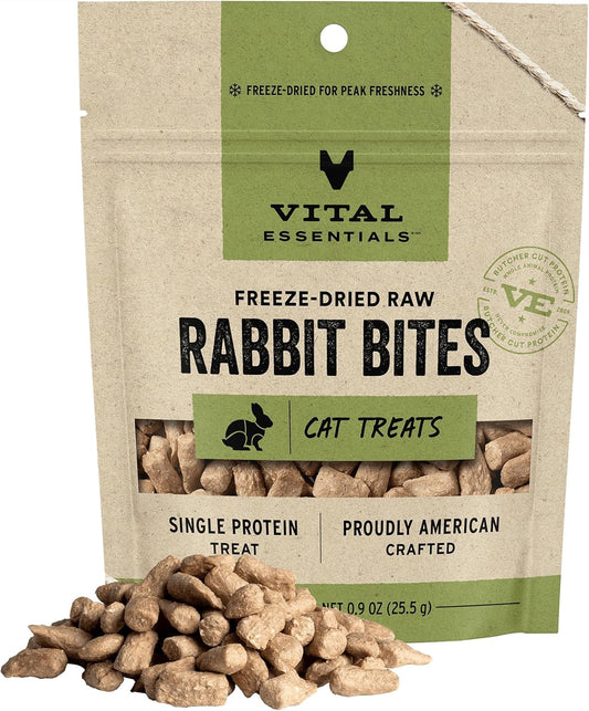 Vital Essentials Rabbit Bites Cat Treats, 0.9 oz | Freeze-Dried Raw | Single Protein | Grain Free, Gluten Free, Filler Free