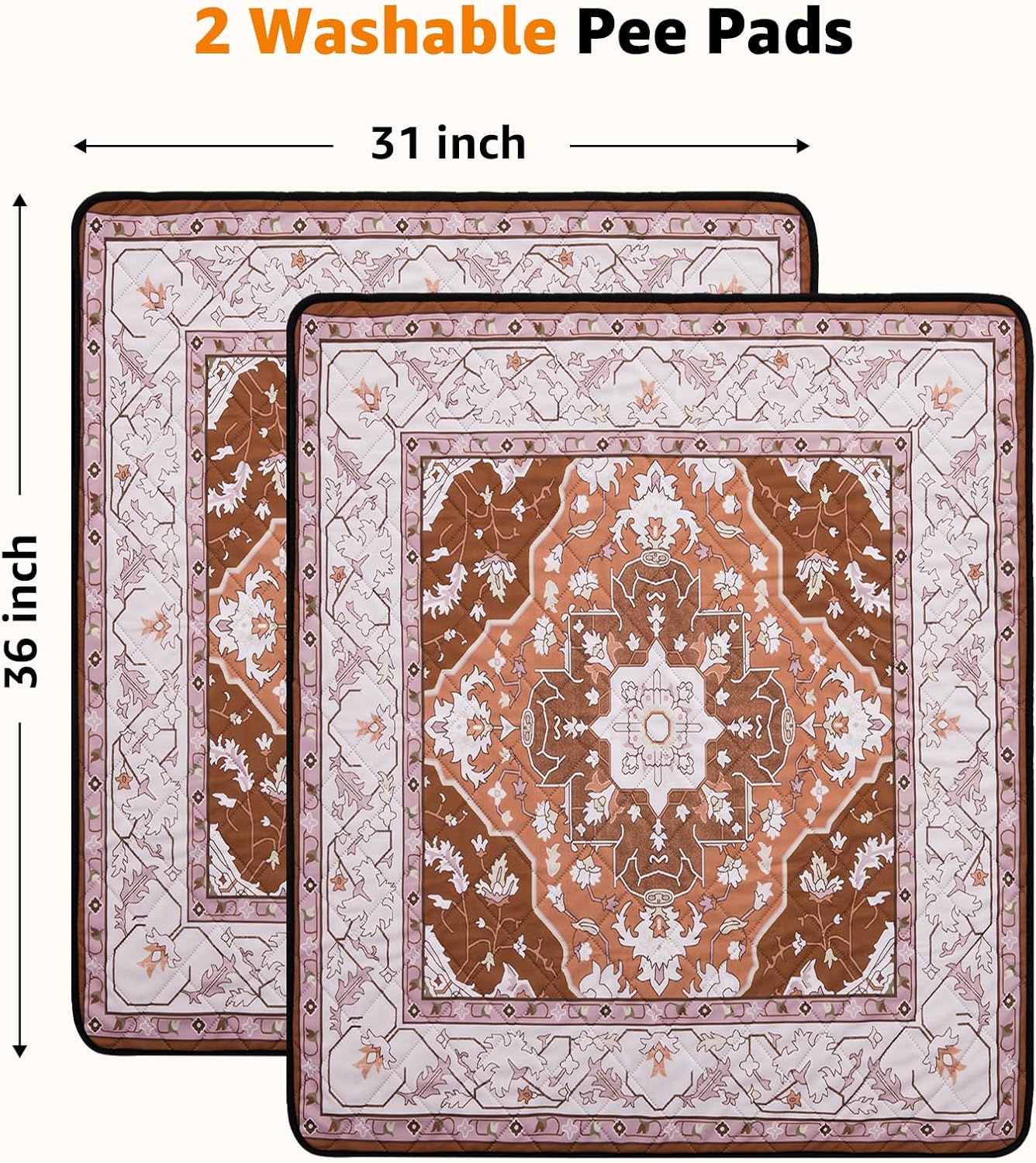 Washable Pee Pads for Dogs: 2 Pack Reusable 31"x36" Waterproof & Leakproof Puppy Pads, Non-Slip Whelping & Potty Training for Floor, Playpen, Crate, Couch