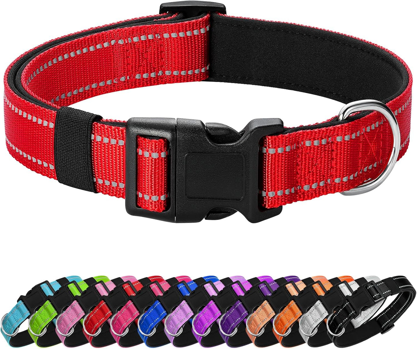 Reflective Dog Collar Padded with Soft Neoprene Breathable Quick Release Basic Dog Collars for Puppy Small Dogs Red Girl Boy