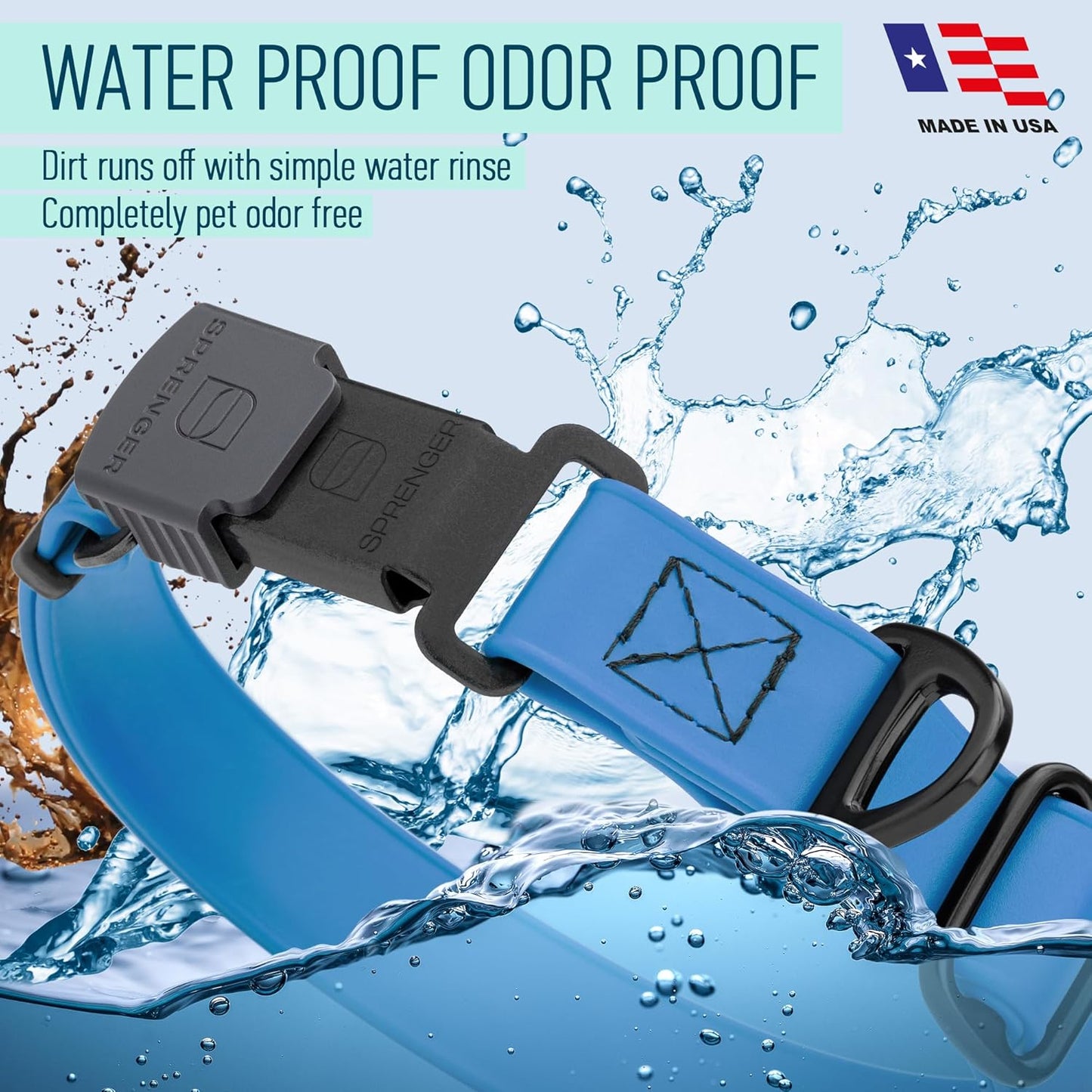 Dogline Biothane Waterproof Dog Collar with Herm Sprenger Black Stainless Steel Quick Release Buckle – Heavy Duty Tactical Durable Collar for Dogs – Comfortable and Safe Pet Collar W 1" L 15-25" Blue